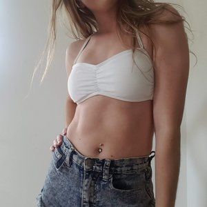 White Scrunch Swimsuit Top String Bikini Bandeau